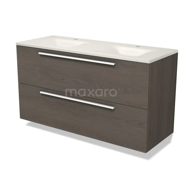 Modulo Badkamermeubel met wastafel | 120 cm Donkerbruin eiken Vlak front Solid surface 2 lades onder elkaar BMW17-05945 Modulo Badkamermeubel met wastafel | 120 cm Donkerbruin eiken Vlak front Solid surface 2 lades onder elkaar BMW17-05945