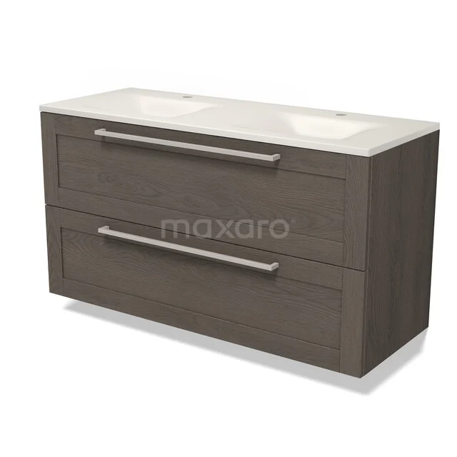 Modulo Badkamermeubel met wastafel | 120 cm Donkerbruin eiken Kader front Solid surface 2 lades onder elkaar BMW17-05946 Modulo Badkamermeubel met wastafel | 120 cm Donkerbruin eiken Kader front Solid surface 2 lades onder elkaar BMW17-05946