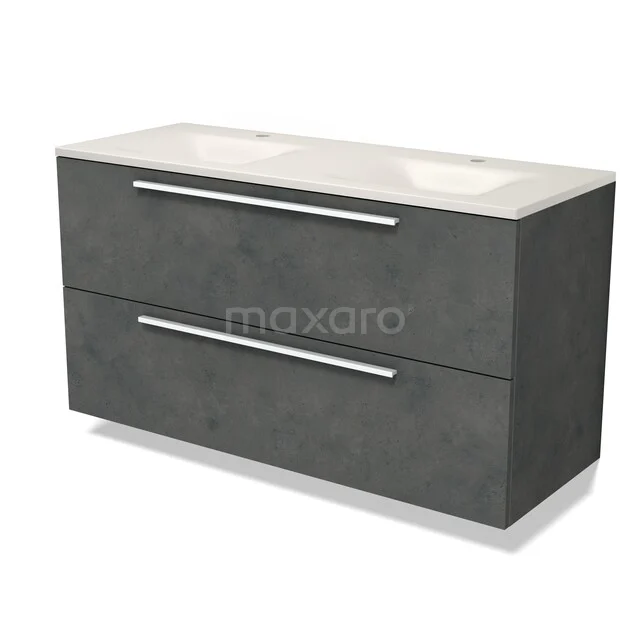 Modulo Badkamermeubel met wastafel | 120 cm Donkergrijs beton Vlak front Solid surface 2 lades onder elkaar BMW17-05950 Modulo Badkamermeubel met wastafel | 120 cm Donkergrijs beton Vlak front Solid surface 2 lades onder elkaar BMW17-05950