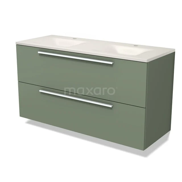 Modulo Badkamermeubel met wastafel | 120 cm Saliegroen Vlak front Solid surface 2 lades onder elkaar BMW17-05956 Modulo Badkamermeubel met wastafel | 120 cm Saliegroen Vlak front Solid surface 2 lades onder elkaar BMW17-05956
