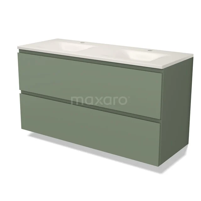 Modulo Badkamermeubel met wastafel | 120 cm Saliegroen Greeploos front Solid surface 2 lades onder elkaar BMW17-05957 Modulo Badkamermeubel met wastafel | 120 cm Saliegroen Greeploos front Solid surface 2 lades onder elkaar BMW17-05957