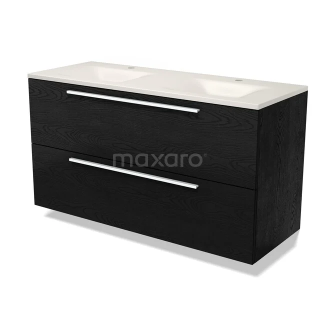 Modulo Badkamermeubel met wastafel | 120 cm Zwart eiken Vlak front Solid surface 2 lades onder elkaar BMW17-05958 Modulo Badkamermeubel met wastafel | 120 cm Zwart eiken Vlak front Solid surface 2 lades onder elkaar BMW17-05958
