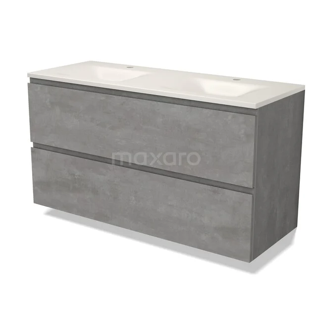 Modulo Badkamermeubel met wastafel | 120 cm Lichtgrijs beton Greeploos front Solid surface 2 lades onder elkaar BMW17-05961 Modulo Badkamermeubel met wastafel | 120 cm Lichtgrijs beton Greeploos front Solid surface 2 lades onder elkaar BMW17-05961