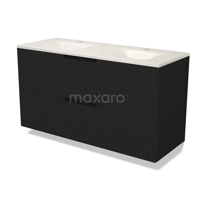 Modulo Bathroom furniture with sink | 120 cm Matte black Line front Solid surface 2 Stacked drawers BMW17-05963