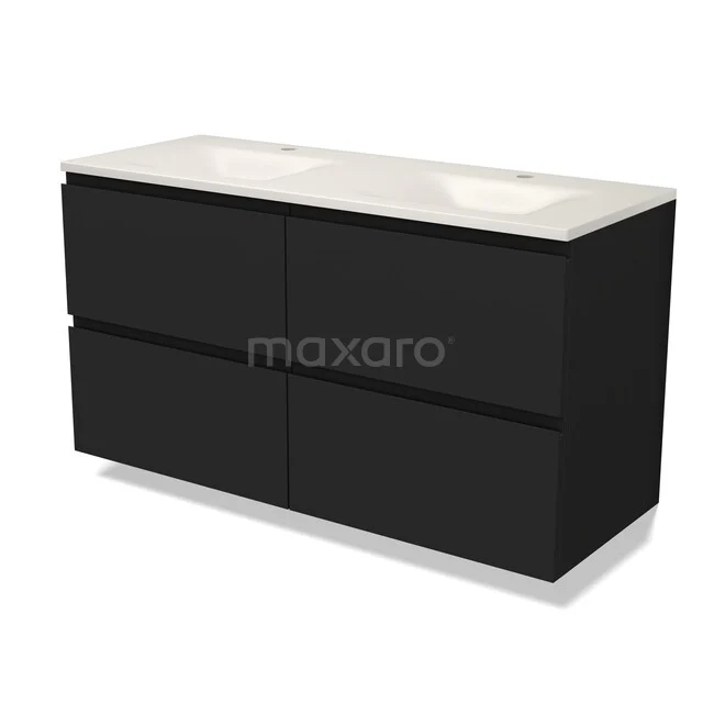 Modulo Badkamermeubel met wastafel | 120 cm Mat zwart Greeploos front Solid surface 4 lades BMW18-01379