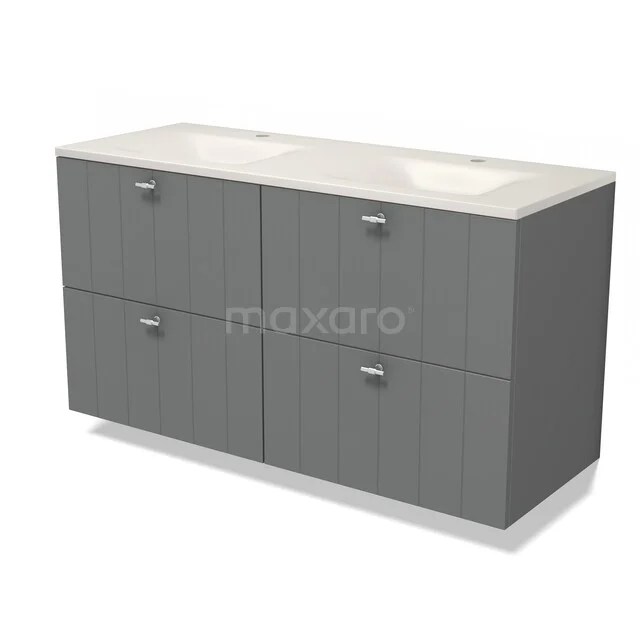 Modulo Badkamermeubel met wastafel | 120 cm Middengrijs Lamel front Solid surface 4 lades BMW18-01381 Modulo Badkamermeubel met wastafel | 120 cm Middengrijs Lamel front Solid surface 4 lades BMW18-01381