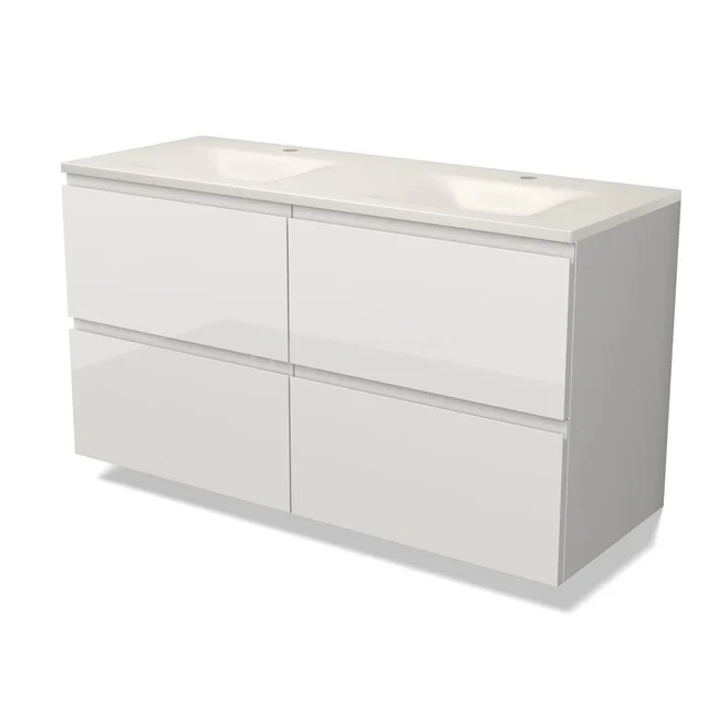 Modulo Bathroom furniture with sink | 120 cm High-gloss white Handle-less front Solid surface 4 drawers BMW18-01385 Modulo Bathroom furniture with sink | 120 cm High-gloss white Handle-less front Solid surface 4 drawers BMW18-01385