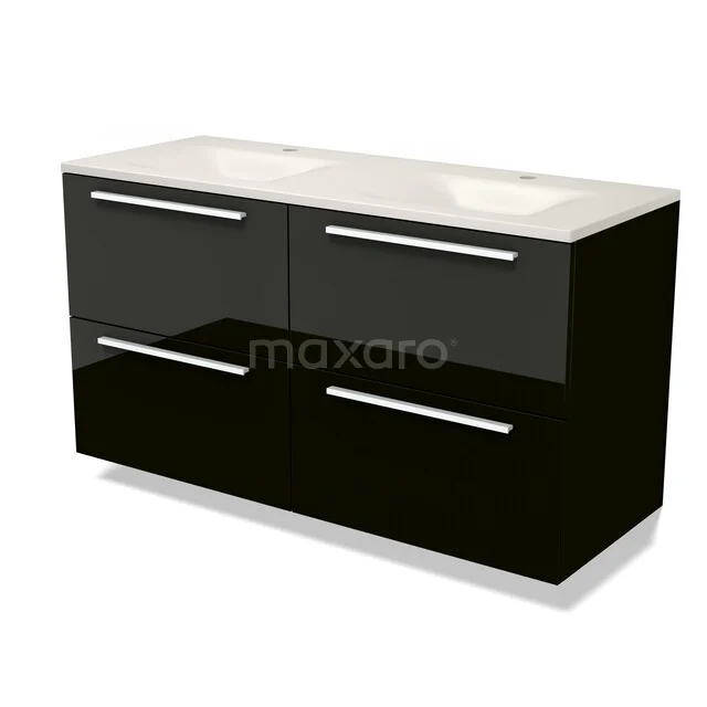 Modulo Badkamermeubel met wastafel | 120 cm Hoogglans zwart Vlak front Solid surface 4 lades BMW18-01391 Modulo Badkamermeubel met wastafel | 120 cm Hoogglans zwart Vlak front Solid surface 4 lades BMW18-01391
