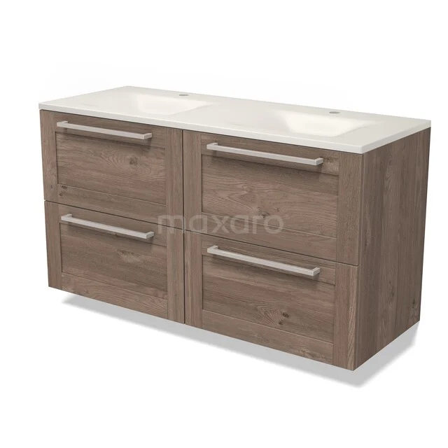 Modulo Badkamermeubel met wastafel | 120 cm Middenbruin eiken Kader front Solid surface 4 lades BMW18-01399