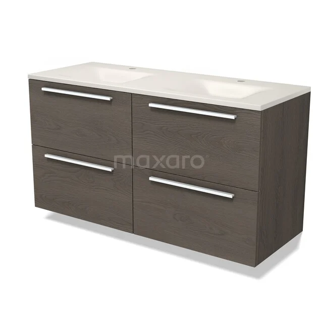Modulo Badkamermeubel met wastafel | 120 cm Donkerbruin eiken Vlak front Solid surface 4 lades BMW18-01400 Modulo Badkamermeubel met wastafel | 120 cm Donkerbruin eiken Vlak front Solid surface 4 lades BMW18-01400