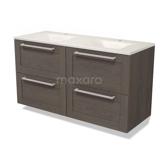 Modulo Badkamermeubel met wastafel | 120 cm Donkerbruin eiken Kader front Solid surface 4 lades BMW18-01401 Modulo Badkamermeubel met wastafel | 120 cm Donkerbruin eiken Kader front Solid surface 4 lades BMW18-01401