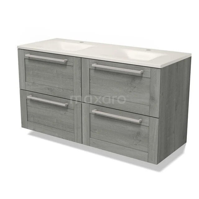Modulo Badkamermeubel met wastafel | 120 cm Grijs eiken Kader front Solid surface 4 lades BMW18-01402