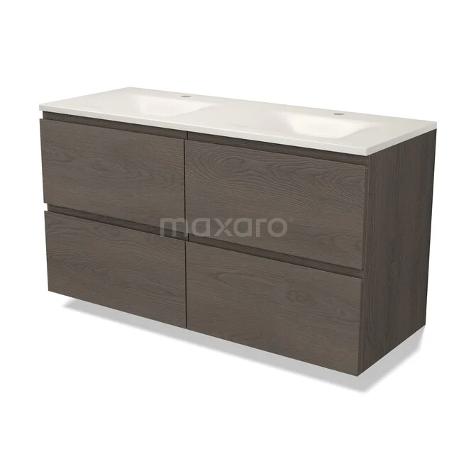 Modulo Badkamermeubel met wastafel | 120 cm Donkerbruin eiken Greeploos front Solid surface 4 lades BMW18-01407 Modulo Badkamermeubel met wastafel | 120 cm Donkerbruin eiken Greeploos front Solid surface 4 lades BMW18-01407