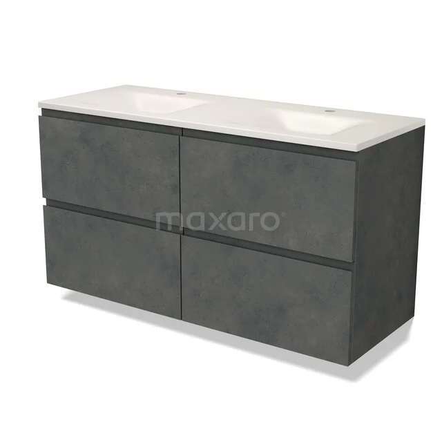 Modulo Badkamermeubel met wastafel | 120 cm Donkergrijs beton Greeploos front Solid surface 4 lades BMW18-01416 Modulo Badkamermeubel met wastafel | 120 cm Donkergrijs beton Greeploos front Solid surface 4 lades BMW18-01416