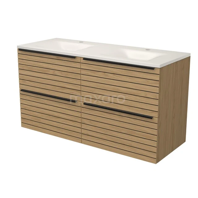 Modulo Badkamermeubel met wastafel | 120 cm Naturel fineer Strook front Solid surface 4 lades BMW18-01420
