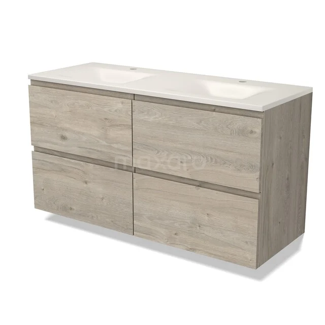 Modulo Badkamermeubel met wastafel | 120 cm Lichtgrijs eiken Greeploos front Solid surface 4 lades BMW18-01421 Modulo Badkamermeubel met wastafel | 120 cm Lichtgrijs eiken Greeploos front Solid surface 4 lades BMW18-01421