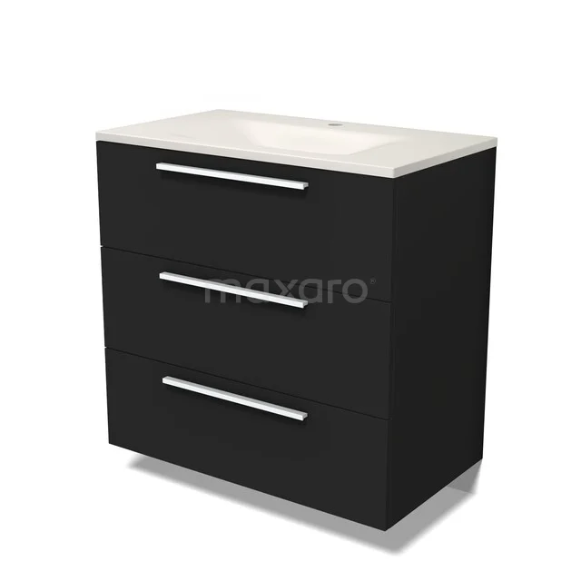 Modulo Badkamermeubel met wastafel | 80 cm Mat zwart Vlak front Solid surface 3 lades BMW19-03053 Modulo Badkamermeubel met wastafel | 80 cm Mat zwart Vlak front Solid surface 3 lades BMW19-03053