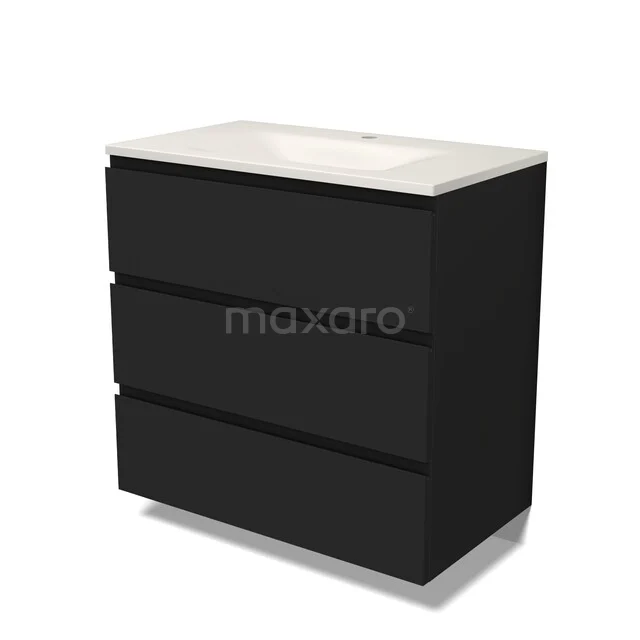 Modulo Bathroom furniture with sink | 80 cm Matte black Handle-less front Solid surface 3 drawers BMW19-03054 Modulo Bathroom furniture with sink | 80 cm Matte black Handle-less front Solid surface 3 drawers BMW19-03054