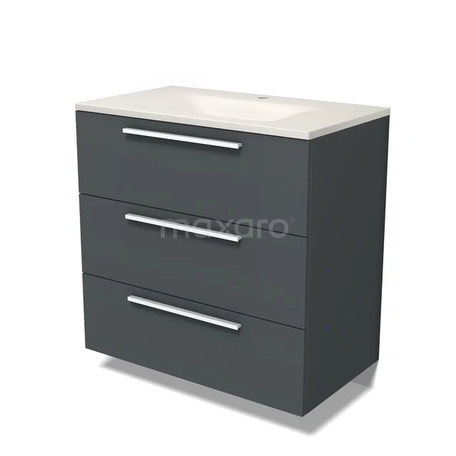 Modulo Badkamermeubel met wastafel | 80 cm Donkergrijs Vlak front Solid surface 3 lades BMW19-03060 Modulo Badkamermeubel met wastafel | 80 cm Donkergrijs Vlak front Solid surface 3 lades BMW19-03060