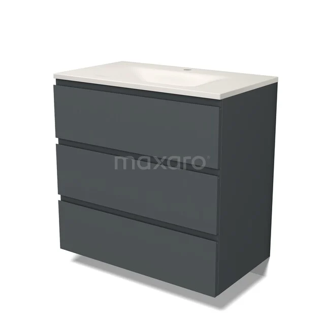 Modulo Badkamermeubel met wastafel | 80 cm Donkergrijs Greeploos front Solid surface 3 lades BMW19-03061 Modulo Badkamermeubel met wastafel | 80 cm Donkergrijs Greeploos front Solid surface 3 lades BMW19-03061