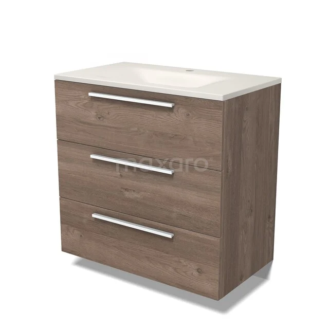Modulo Bathroom furniture with sink | 80 cm Mid brown oak Flat front Solid surface 3 drawers BMW19-03065
