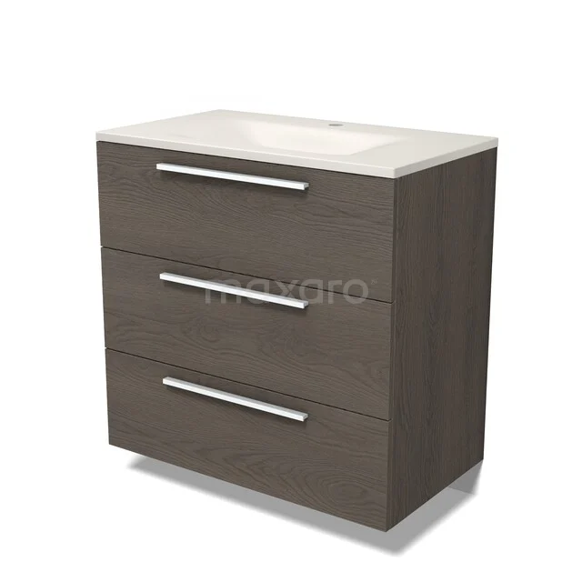 Modulo Badkamermeubel met wastafel | 80 cm Donkerbruin eiken Vlak front Solid surface 3 lades BMW19-03066