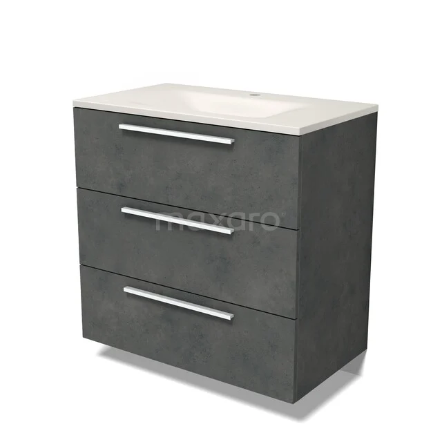 Modulo Bathroom furniture with sink | 80 cm Dark grey concrete Flat front Solid surface 3 drawers BMW19-03068 Modulo Bathroom furniture with sink | 80 cm Dark grey concrete Flat front Solid surface 3 drawers BMW19-03068
