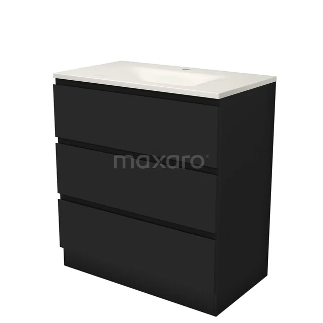 Modulo Badkamermeubel met wastafel | 80 cm Mat zwart Greeploos front Solid surface 3 lades staand BMW19S-00673