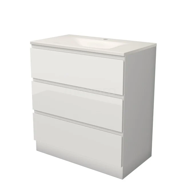 Modulo Waschtische | 80 cm Hochglanz Weiß Grifflos front Solid Surface 3 stehende Schubladen BMW19S-00675 Modulo Waschtische | 80 cm Hochglanz Weiß Grifflos front Solid Surface 3 stehende Schubladen BMW19S-00675