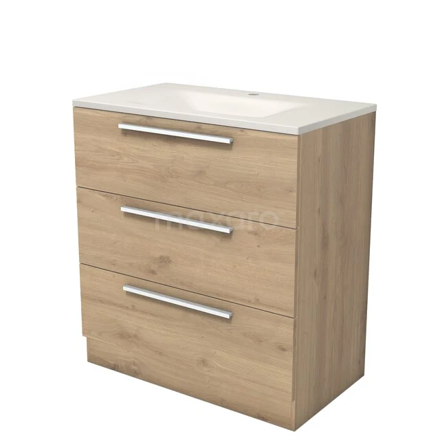 Modulo Bathroom furniture with sink | 80 cm Light brown oak Flat front Solid surface 3 standing drawers BMW19S-00676 Modulo Bathroom furniture with sink | 80 cm Light brown oak Flat front Solid surface 3 standing drawers BMW19S-00676