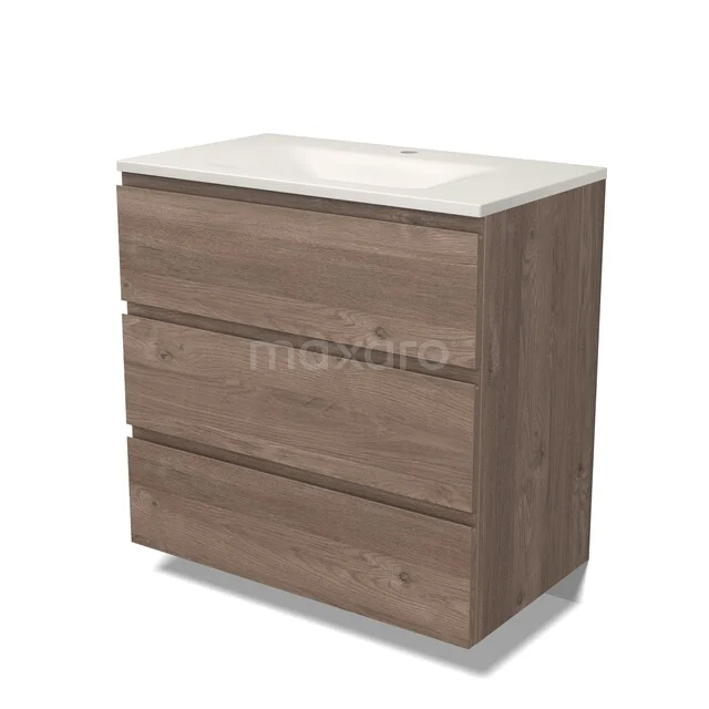 Modulo Bathroom furniture with sink | 80 cm Mid brown oak Handle-less front Solid surface 3 drawers BMW19-03070