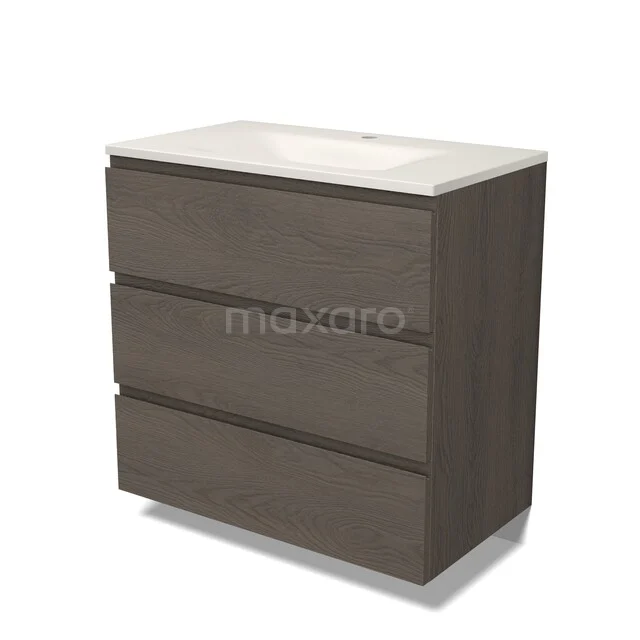 Modulo Badkamermeubel met wastafel | 80 cm Donkerbruin eiken Greeploos front Solid surface 3 lades BMW19-03071 Modulo Badkamermeubel met wastafel | 80 cm Donkerbruin eiken Greeploos front Solid surface 3 lades BMW19-03071