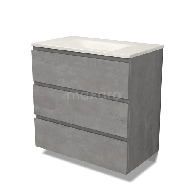 Modulo Badkamermeubel met wastafel | 80 cm Lichtgrijs beton Greeploos front Solid surface 3 lades BMW19-03073 Modulo Badkamermeubel met wastafel | 80 cm Lichtgrijs beton Greeploos front Solid surface 3 lades BMW19-03073