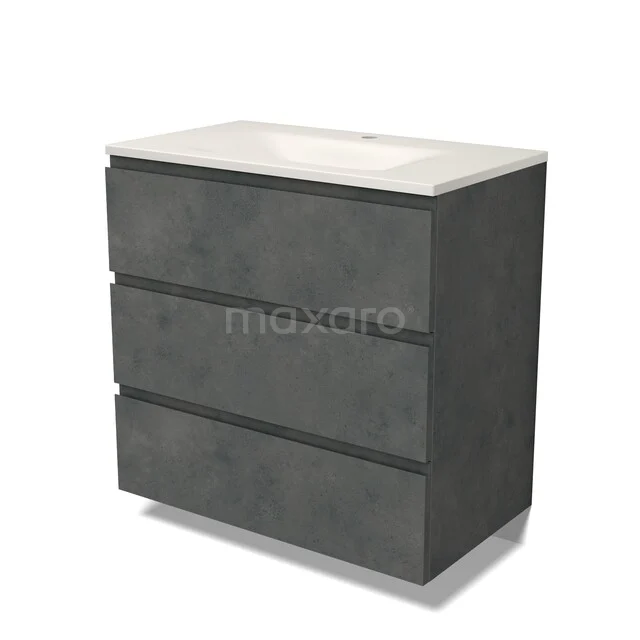 Modulo Badkamermeubel met wastafel | 80 cm Donkergrijs beton Greeploos front Solid surface 3 lades BMW19-03074 Modulo Badkamermeubel met wastafel | 80 cm Donkergrijs beton Greeploos front Solid surface 3 lades BMW19-03074