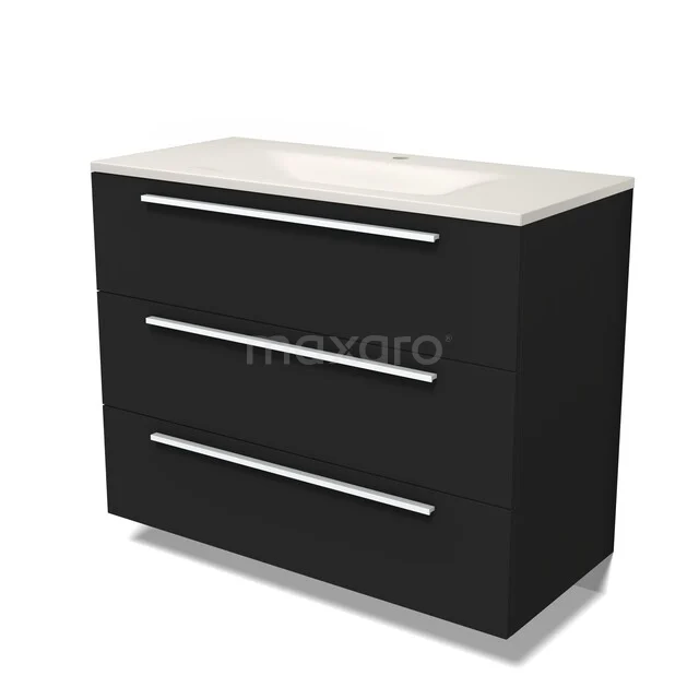 Modulo Badkamermeubel met wastafel | 100 cm Mat zwart Vlak front Solid surface 3 lades BMW19-03077 Modulo Badkamermeubel met wastafel | 100 cm Mat zwart Vlak front Solid surface 3 lades BMW19-03077