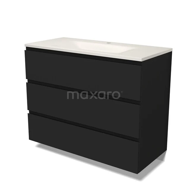 Modulo Badkamermeubel met wastafel | 100 cm Mat zwart Greeploos front Solid surface 3 lades BMW19-03078 Modulo Badkamermeubel met wastafel | 100 cm Mat zwart Greeploos front Solid surface 3 lades BMW19-03078