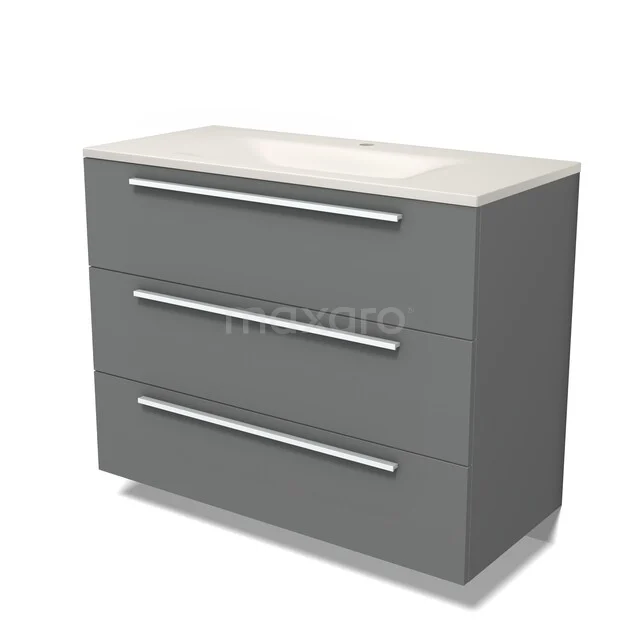 Modulo Badkamermeubel met wastafel | 100 cm Middengrijs Vlak front Solid surface 3 lades BMW19-03079 Modulo Badkamermeubel met wastafel | 100 cm Middengrijs Vlak front Solid surface 3 lades BMW19-03079