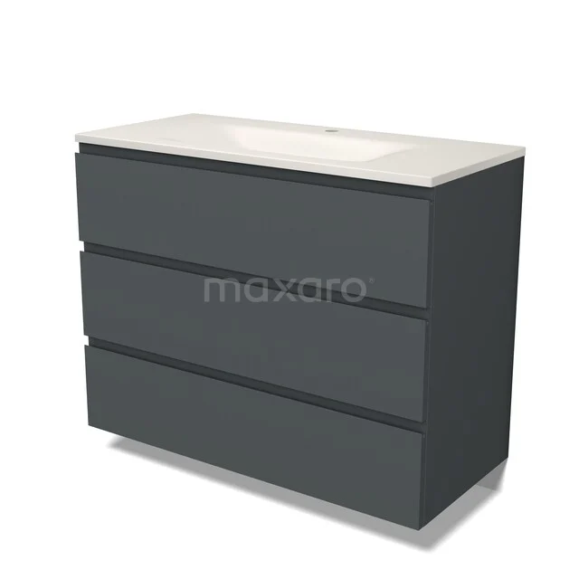 Modulo Badkamermeubel met wastafel | 100 cm Donkergrijs Greeploos front Solid surface 3 lades BMW19-03088