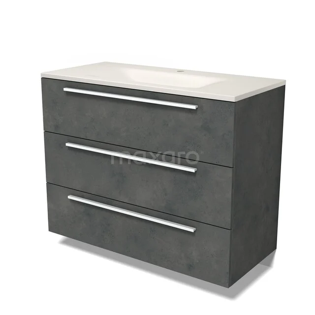 Modulo Badkamermeubel met wastafel | 100 cm Donkergrijs beton Vlak front Solid surface 3 lades BMW19-03095