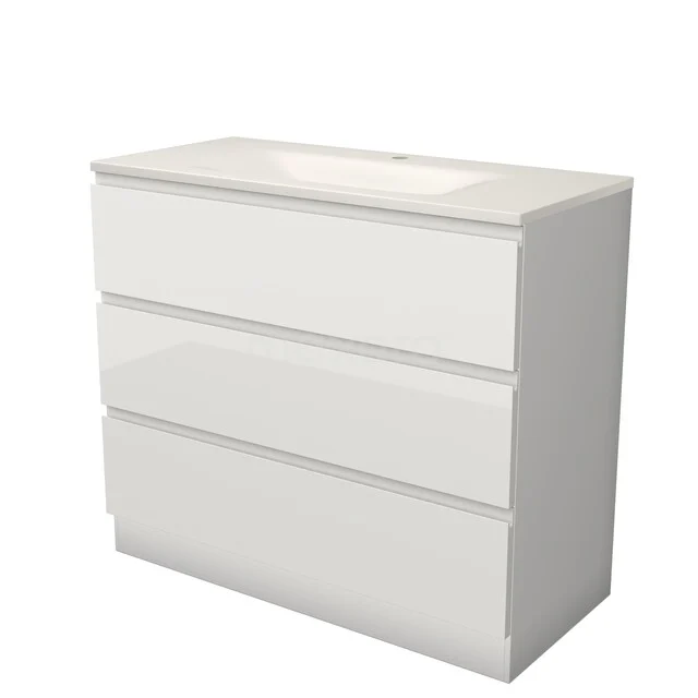 Modulo Waschtische | 100 cm Hochglanz Weiß Grifflos front Solid Surface 3 stehende Schubladen BMW19S-00681 Modulo Waschtische | 100 cm Hochglanz Weiß Grifflos front Solid Surface 3 stehende Schubladen BMW19S-00681