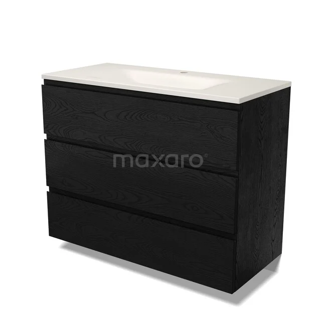 Modulo Badkamermeubel met wastafel | 100 cm Zwart eiken Greeploos front Solid surface 3 lades BMW19-03103 Modulo Badkamermeubel met wastafel | 100 cm Zwart eiken Greeploos front Solid surface 3 lades BMW19-03103