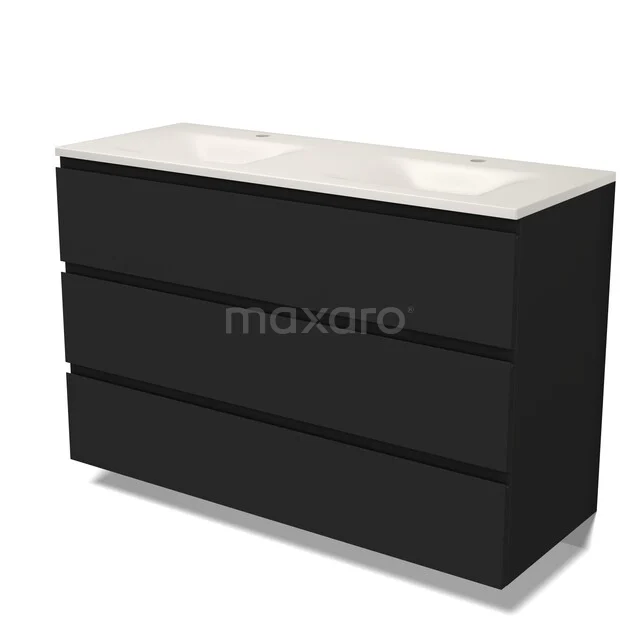 Modulo Badkamermeubel met wastafel | 120 cm Mat zwart Greeploos front Solid surface 3 lades BMW19-03105 Modulo Badkamermeubel met wastafel | 120 cm Mat zwart Greeploos front Solid surface 3 lades BMW19-03105