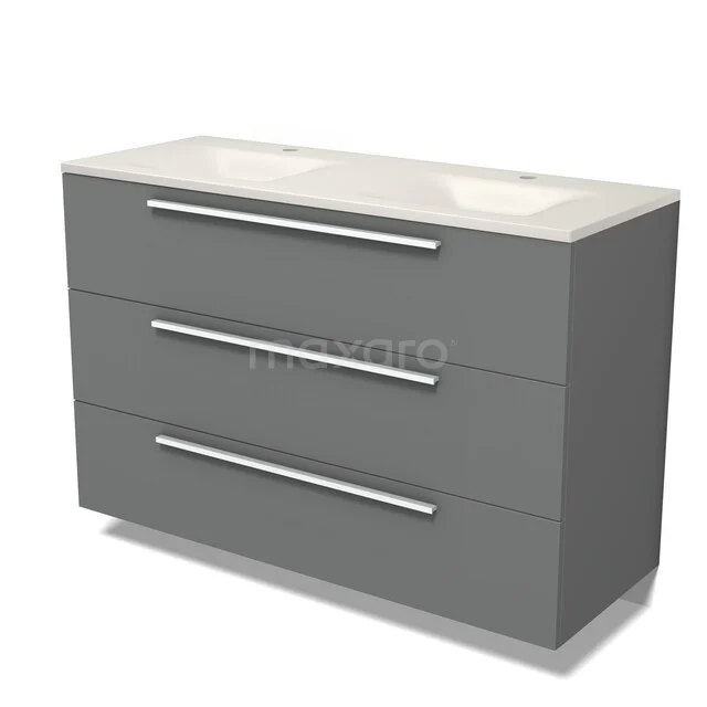 Modulo Badkamermeubel met wastafel | 120 cm Middengrijs Vlak front Solid surface 3 lades BMW19-03106