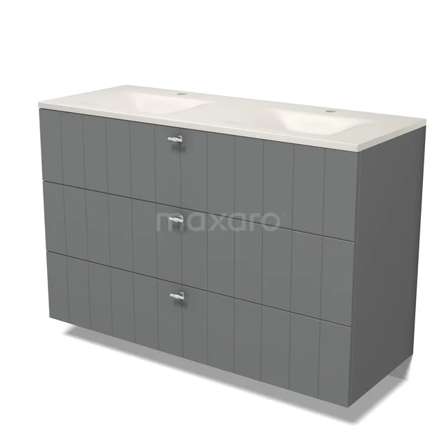 Modulo Badkamermeubel met wastafel | 120 cm Middengrijs Lamel front Solid surface 3 lades BMW19-03107 Modulo Badkamermeubel met wastafel | 120 cm Middengrijs Lamel front Solid surface 3 lades BMW19-03107
