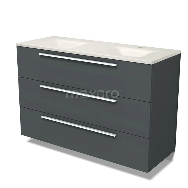 Modulo Badkamermeubel met wastafel | 120 cm Donkergrijs Vlak front Solid surface 3 lades BMW19-03113