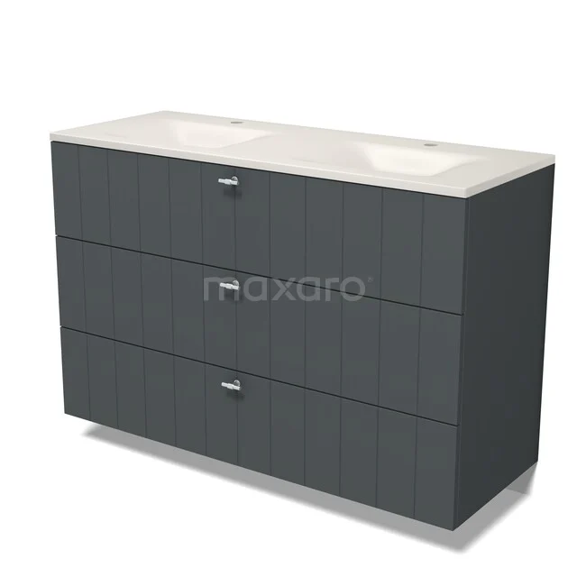 Modulo Badkamermeubel met wastafel | 120 cm Donkergrijs Lamel front Solid surface 3 lades BMW19-03114 Modulo Badkamermeubel met wastafel | 120 cm Donkergrijs Lamel front Solid surface 3 lades BMW19-03114