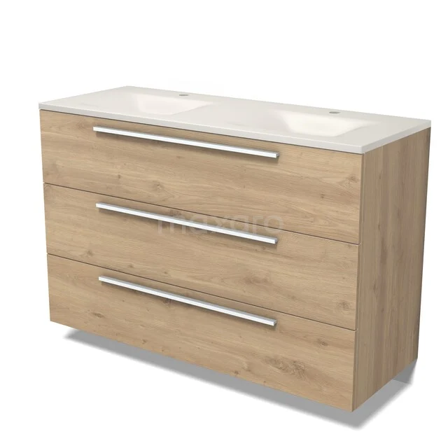 Modulo Badkamermeubel met wastafel | 120 cm Lichtbruin eiken Vlak front Solid surface 3 lades BMW19-03118 Modulo Badkamermeubel met wastafel | 120 cm Lichtbruin eiken Vlak front Solid surface 3 lades BMW19-03118