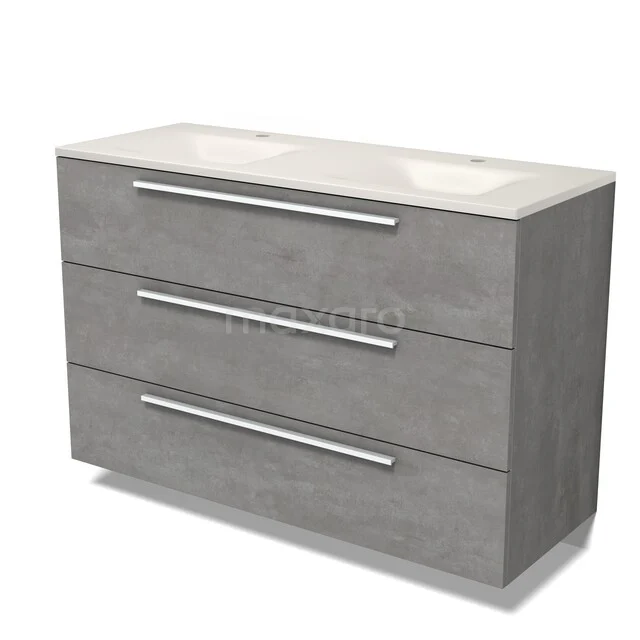 Modulo Badkamermeubel met wastafel | 120 cm Lichtgrijs beton Vlak front Solid surface 3 lades BMW19-03121 Modulo Badkamermeubel met wastafel | 120 cm Lichtgrijs beton Vlak front Solid surface 3 lades BMW19-03121