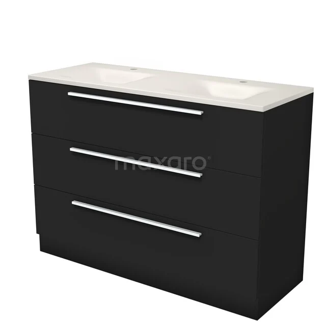 Modulo Badkamermeubel met wastafel | 120 cm Mat zwart Vlak front Solid surface 3 lades staand BMW19S-00684 Modulo Badkamermeubel met wastafel | 120 cm Mat zwart Vlak front Solid surface 3 lades staand BMW19S-00684