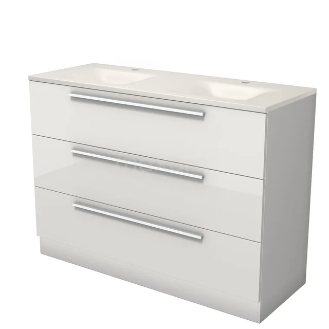 Modulo Bathroom furniture with sink | 120 cm High-gloss white Flat front Solid surface 3 standing drawers BMW19S-00686 Modulo Bathroom furniture with sink | 120 cm High-gloss white Flat front Solid surface 3 standing drawers BMW19S-00686